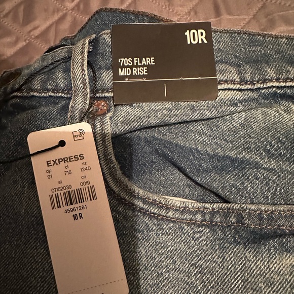 Express Light Blue Distressed Flare Jeans - Picture 2 of 5